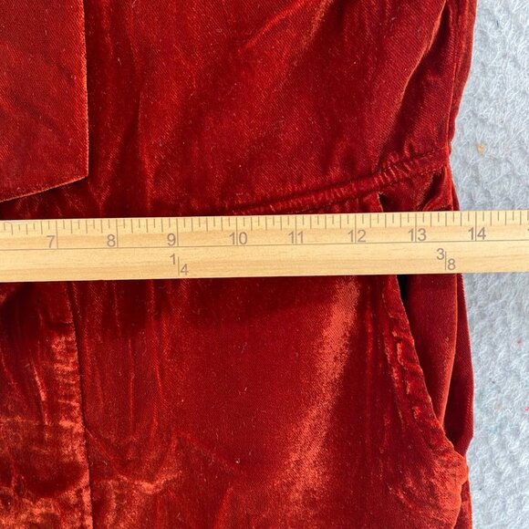 Storia Jumpsuit Womens Medium Rust Red Velvet Halter Neck Ruffle Tie Holiday NWT - Picture 10 of 13